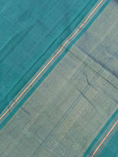 Handwoven Mangalgiri Cotton Saree | Peacock Blue Green | Gold Zari | Handwoven | Ships from California
